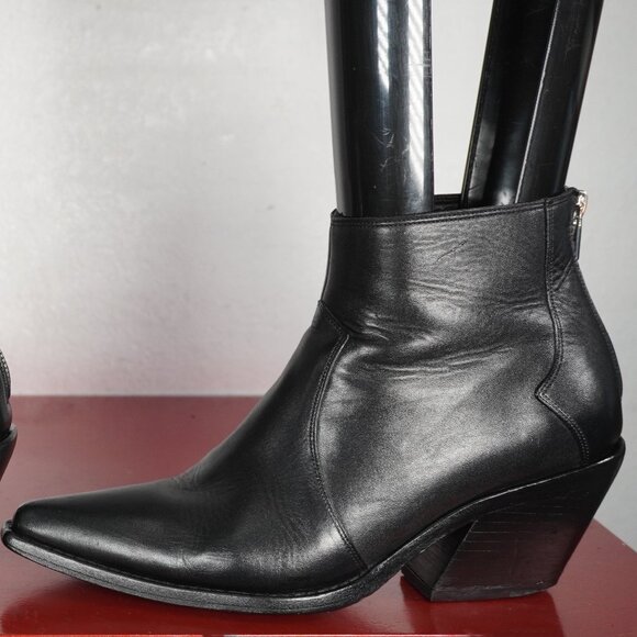 Women's Anine Bing Black Leather Western Pointy Pointed Ankle Fashion Boots 7.5 - Picture 1 of 9